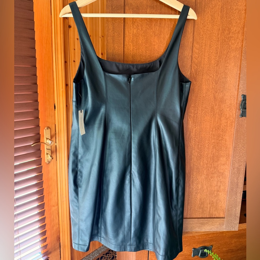 NWT Anthropologie Maeve Faux leather Mini Dress Black Medium - Picture 3 of 10